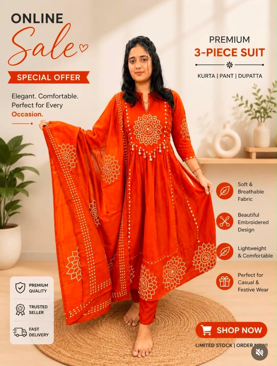 Women's Printed 3-Piece Kurta Set with Dupatta