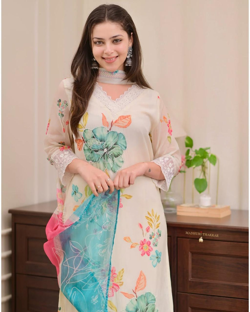 Women's Brown Printed 3-Piece Kurta Set with Dupatta