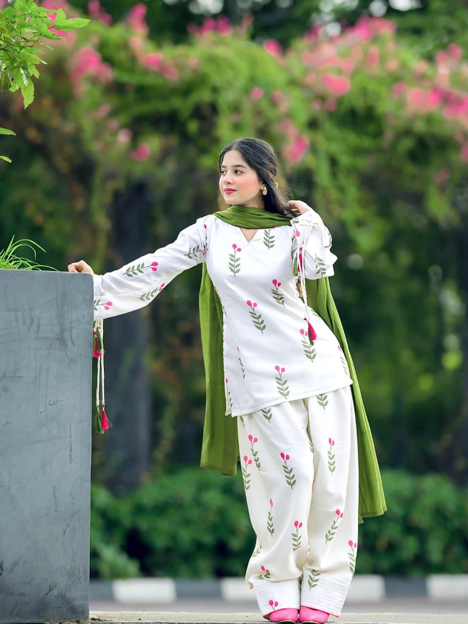 Women's  Printed 3-Piece Kurta Set with Dupatta