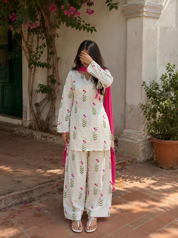 Women's  Printed 3-Piece Kurta Set with Dupatta