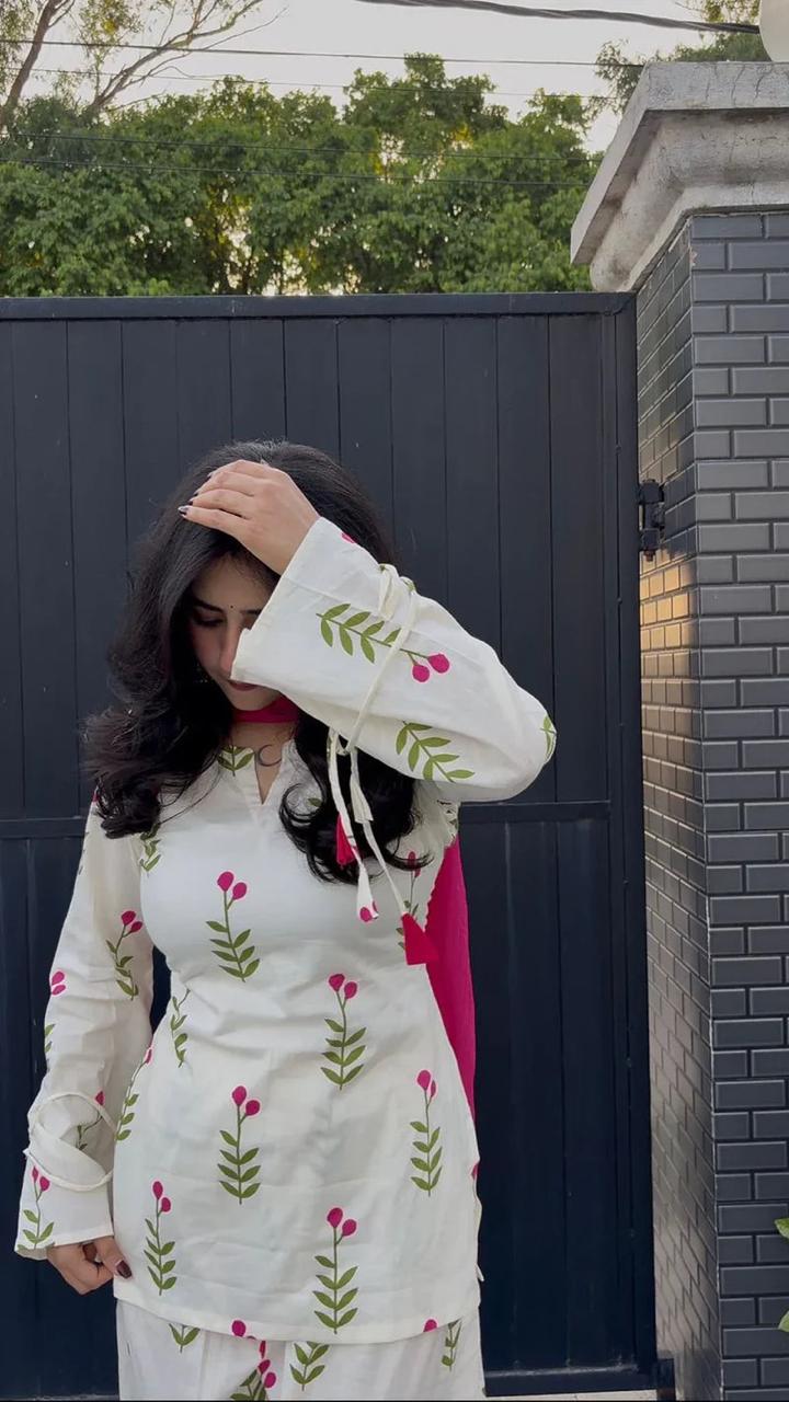 Women's  Printed 3-Piece Kurta Set with Dupatta